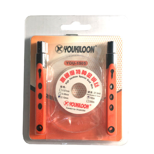 High Hardness 100m 0.1mm Gold Color Cutting Wire + Handle for LCD Separator Machine Repair