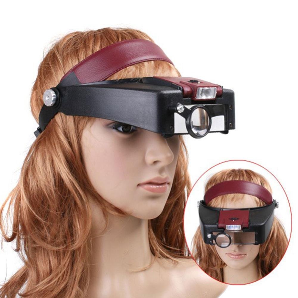 LED Head Mounted 10X Glasses Magnifier with 3 Replaceable Lenses for Reading Crafting etc MG81007-A