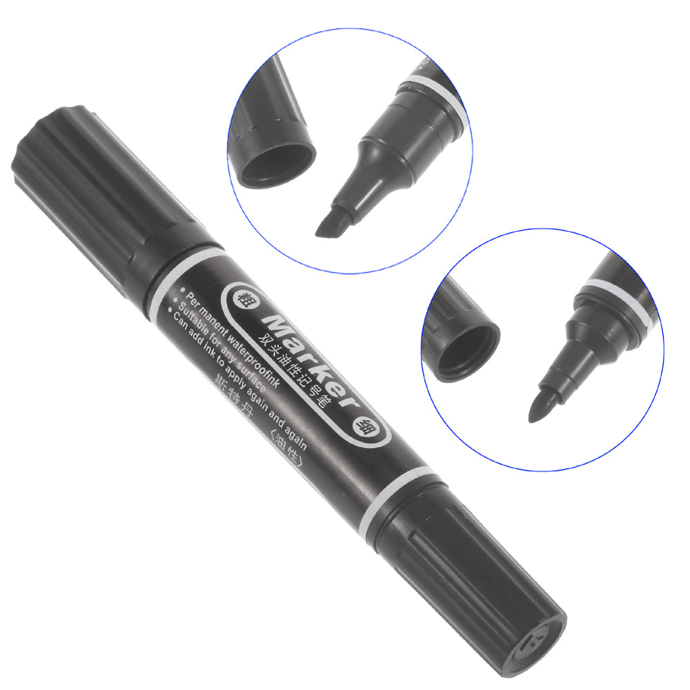 STERDAM Oil-based Double-head Permanent Marker Pen with Bullet &amp; Chisel Tips - Black