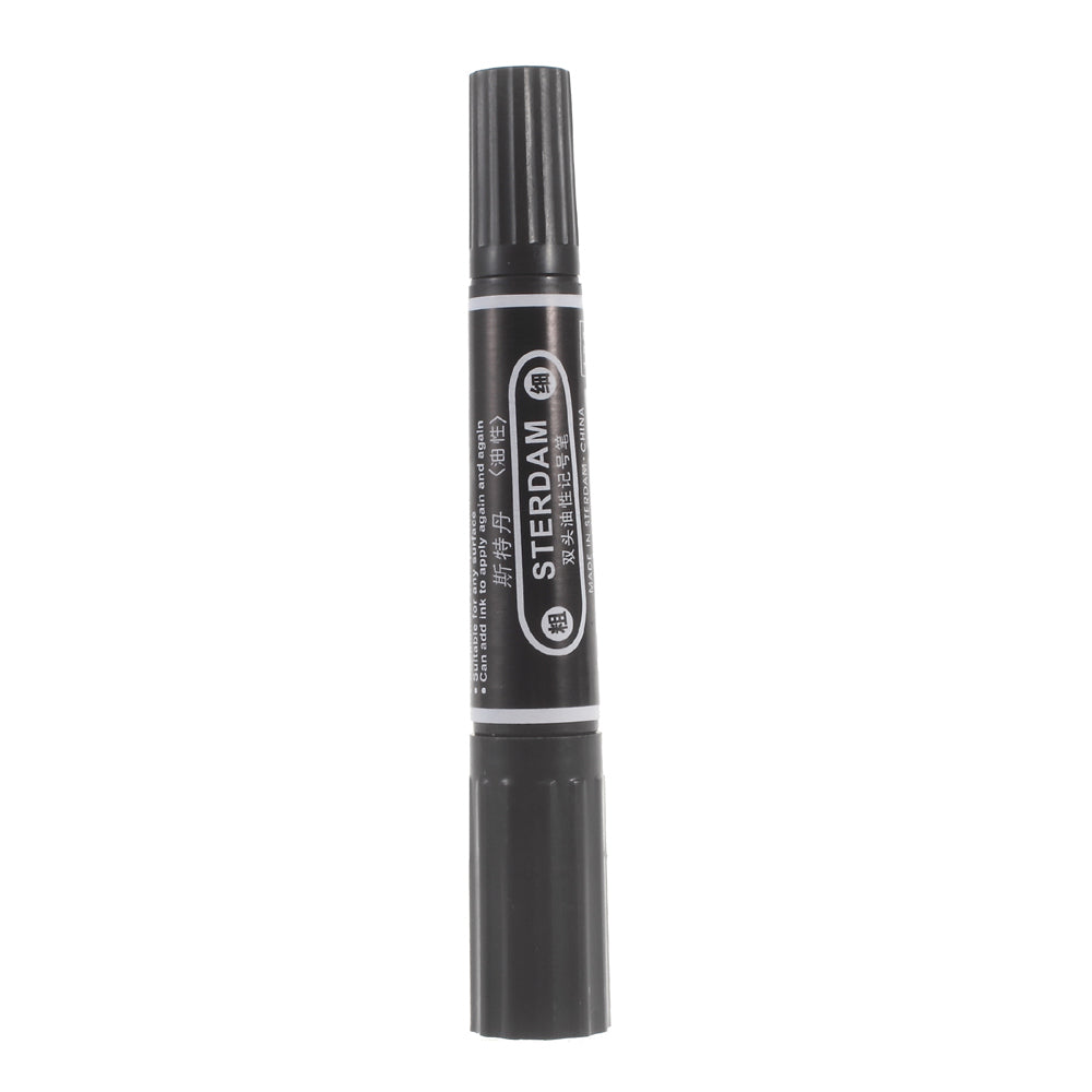 STERDAM Oil-based Double-head Permanent Marker Pen with Bullet &amp; Chisel Tips - Black