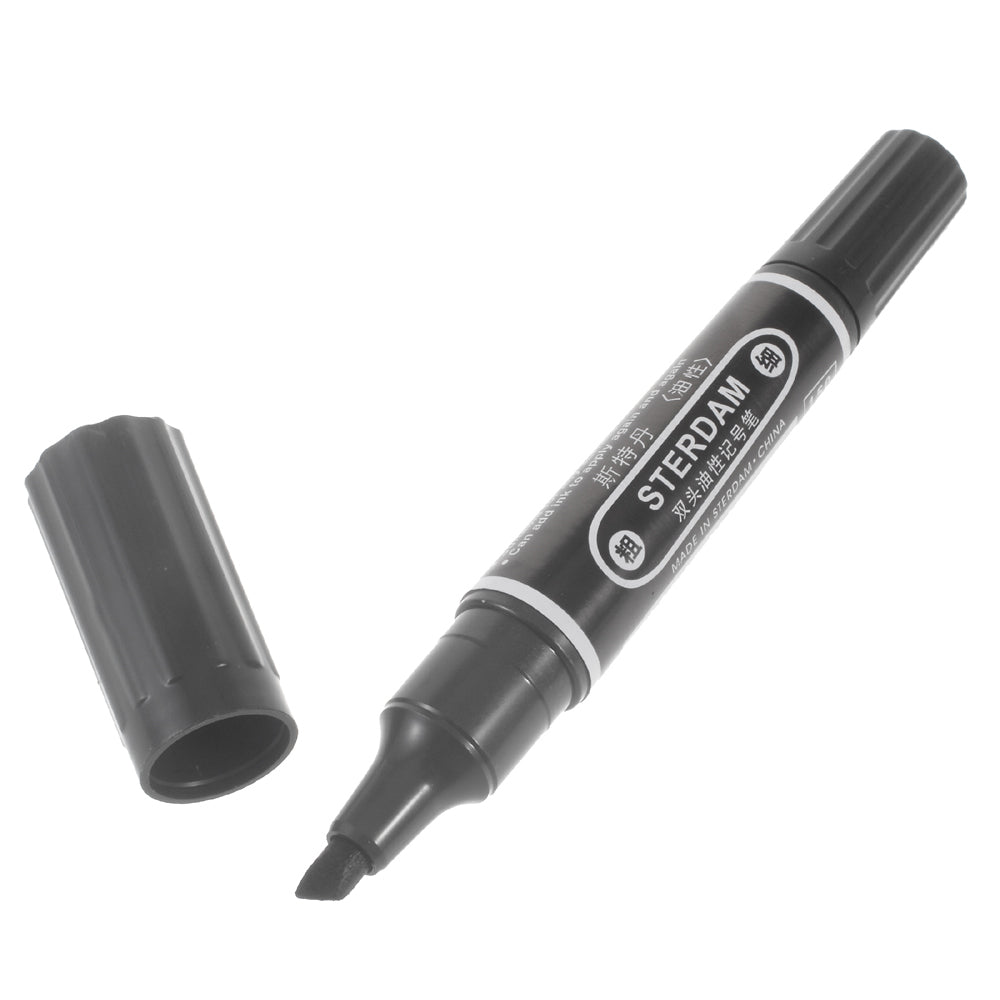 STERDAM Oil-based Double-head Permanent Marker Pen with Bullet &amp; Chisel Tips - Black