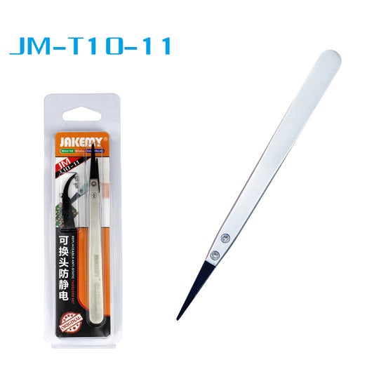 Jakemy JM-T10-11 Stainless Steel Anti-Static Tip Tweezers with Replacing Elbow Head