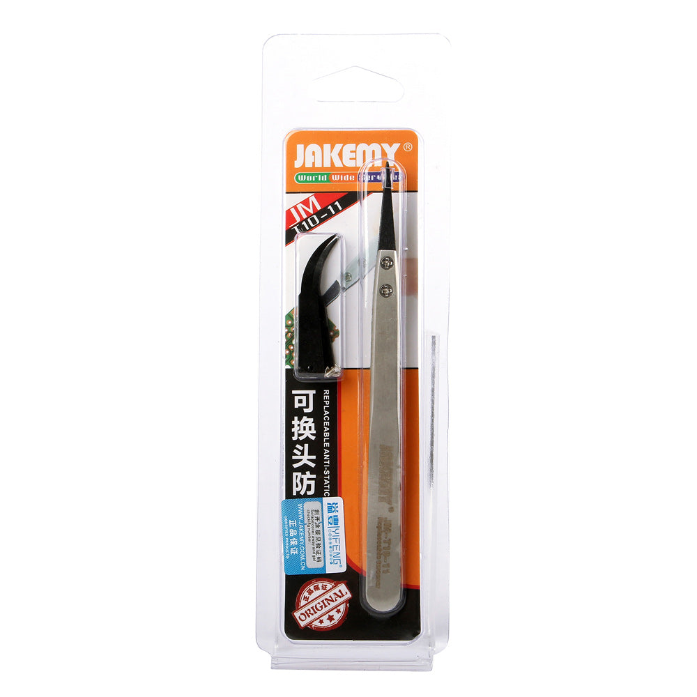 Jakemy JM-T10-11 Stainless Steel Anti-Static Tip Tweezers with Replacing Elbow Head