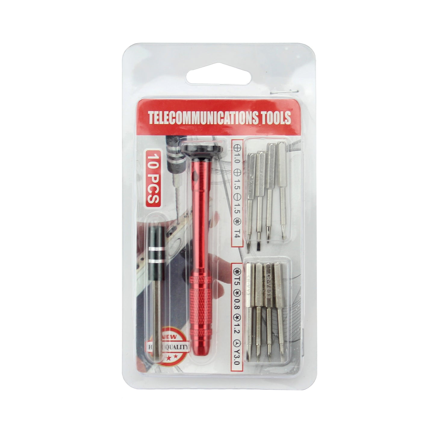 10-in-1 Professional Non-slip Handle with Philips Slotted Pentagon Torx Screwdriver Bits - Red