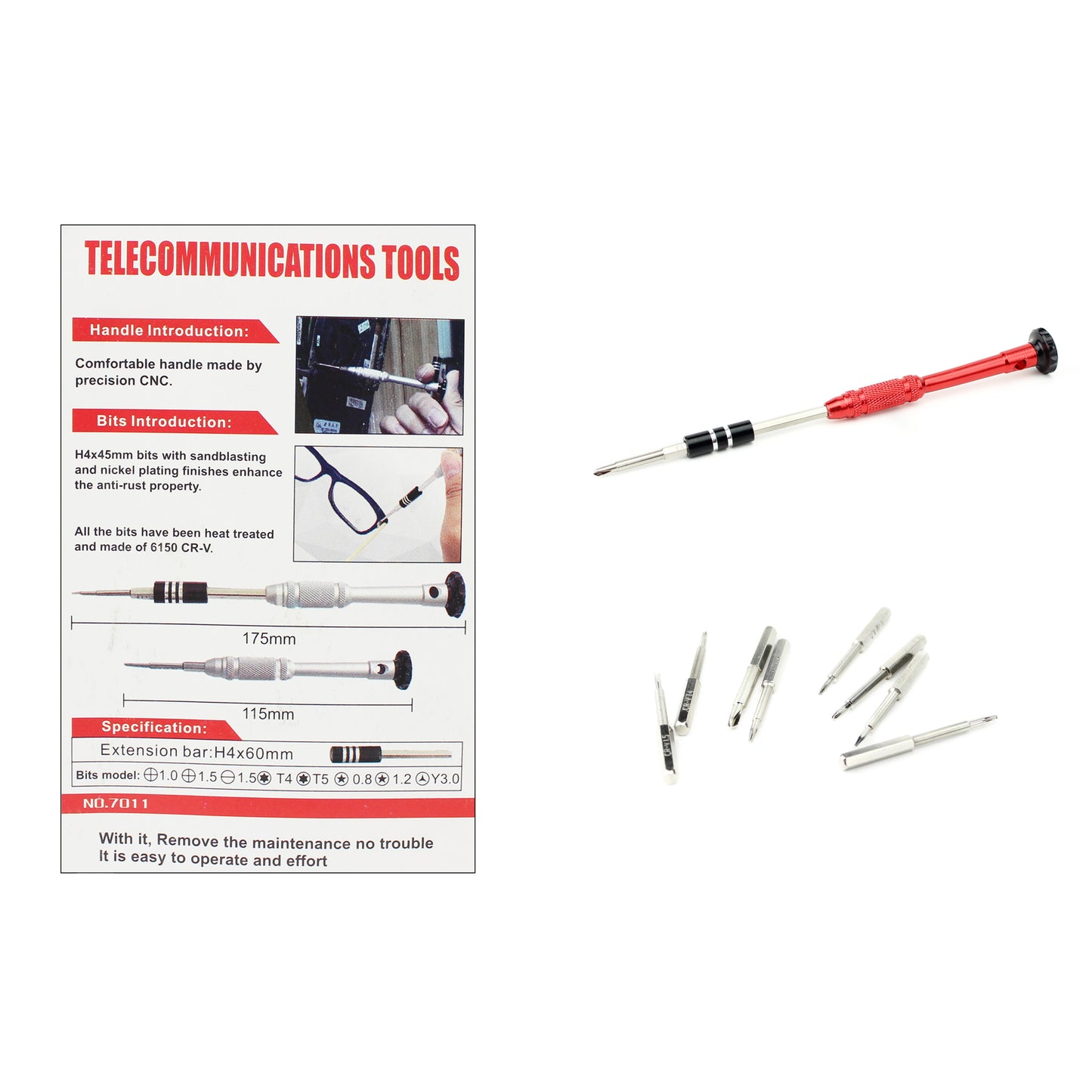 10-in-1 Professional Non-slip Handle with Philips Slotted Pentagon Torx Screwdriver Bits - Red