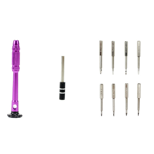 10-in-1 Professional Anti-slip Handle with Philips Slotted Pentagon Torx Screwdriver Bits - Purple
