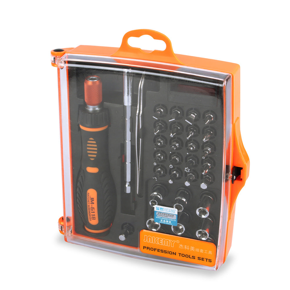 Jakemy JM-6118 33 in 1 Professional Precision Repair Tool Kit with Screwdriver Tweezer Sockets Bits