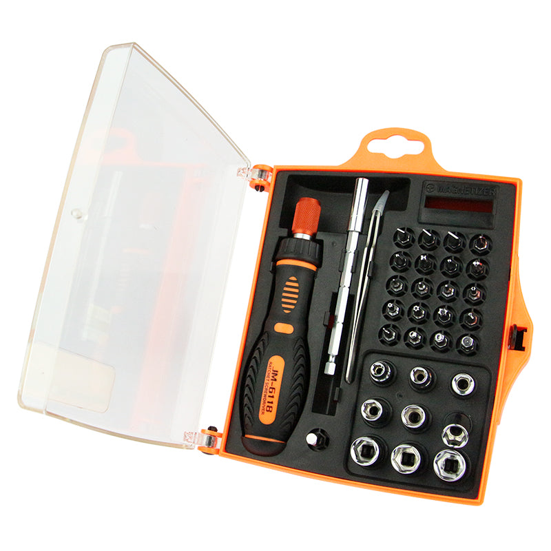 Jakemy JM-6118 33 in 1 Professional Precision Repair Tool Kit with Screwdriver Tweezer Sockets Bits