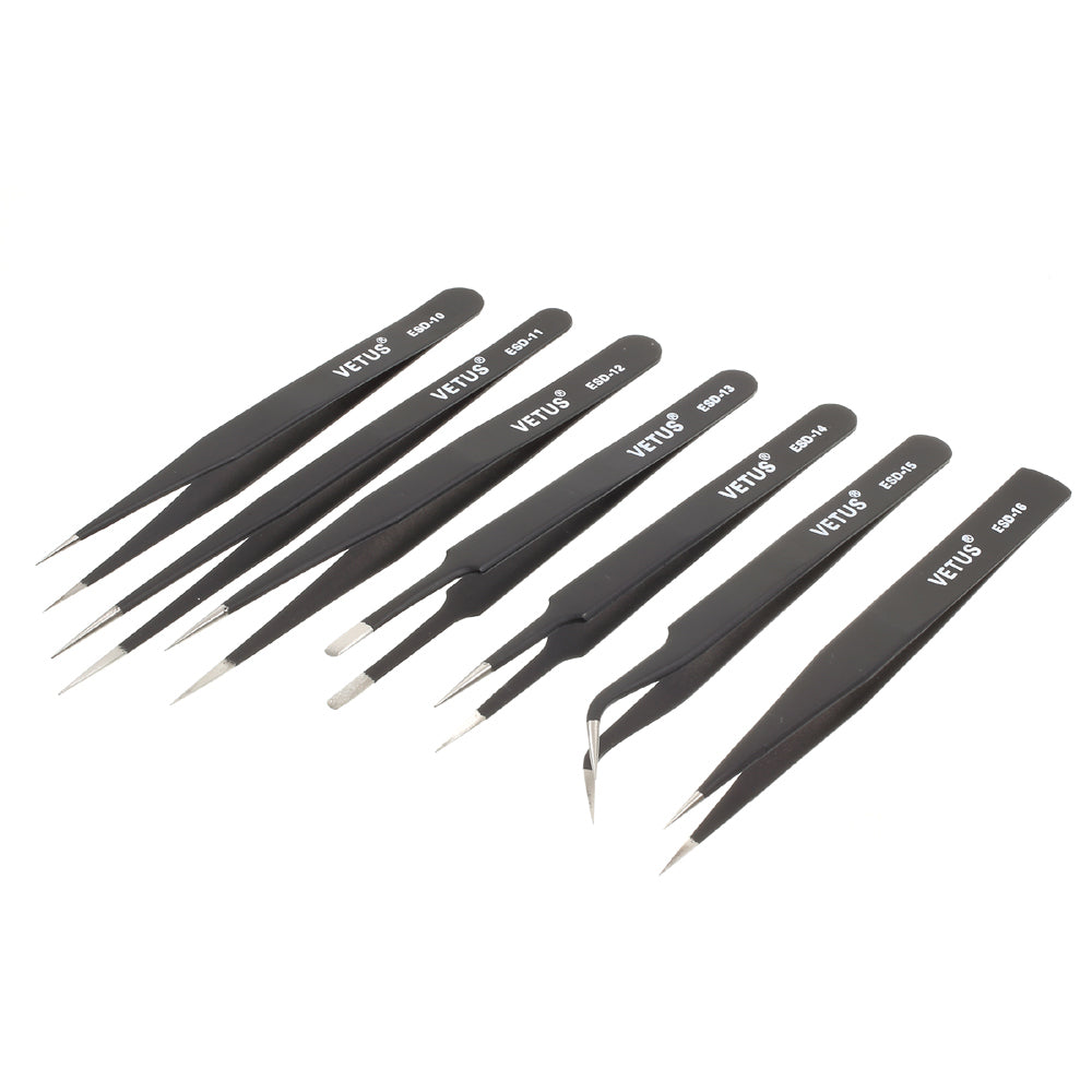 VETUS 7-in-1 High Strength Precision Stainless Steel Professional Tweezers Set