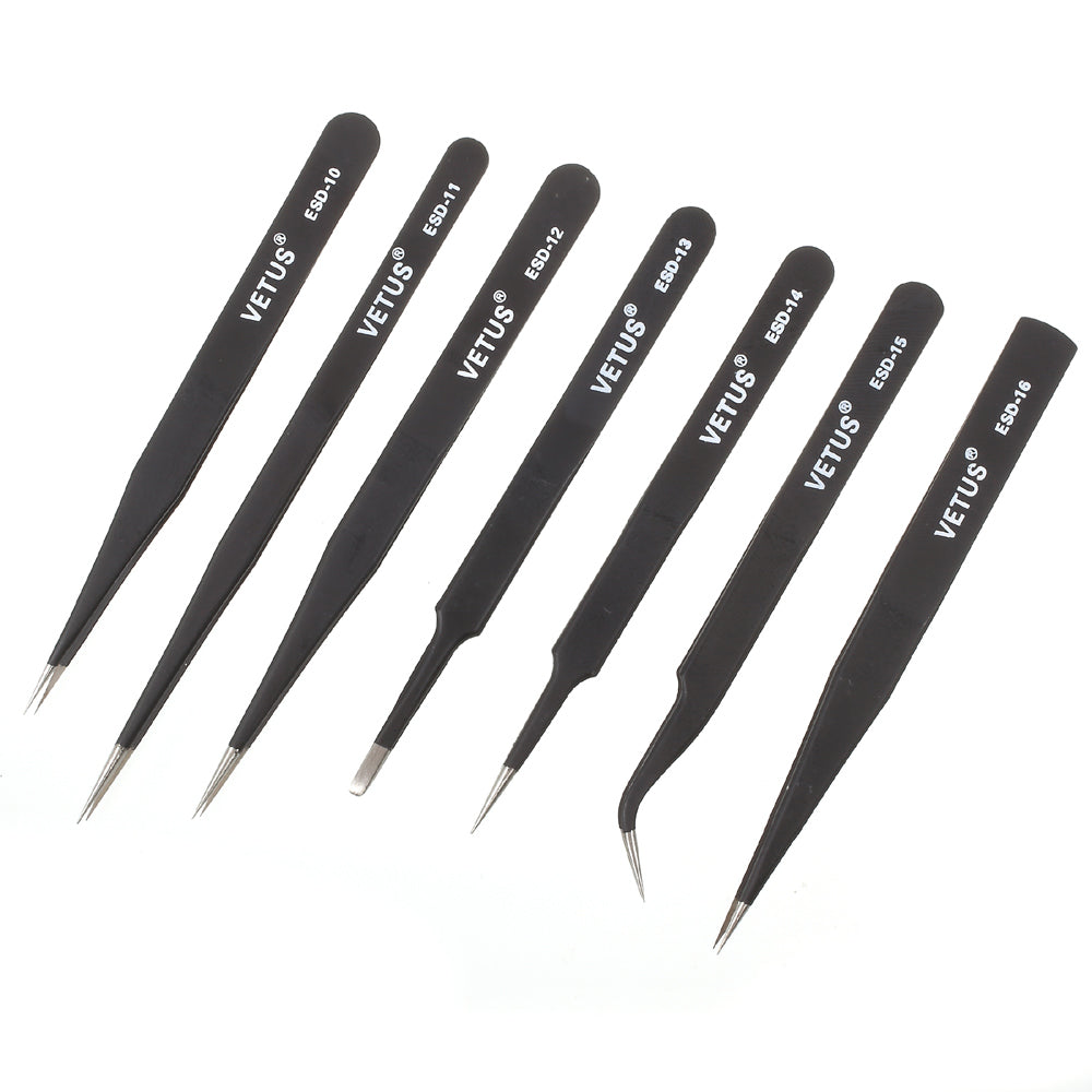 VETUS 7-in-1 High Strength Precision Stainless Steel Professional Tweezers Set