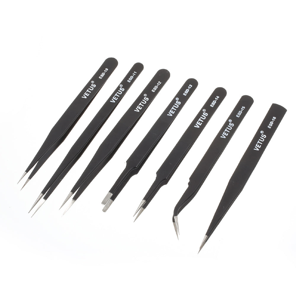 VETUS 7-in-1 High Strength Precision Stainless Steel Professional Tweezers Set