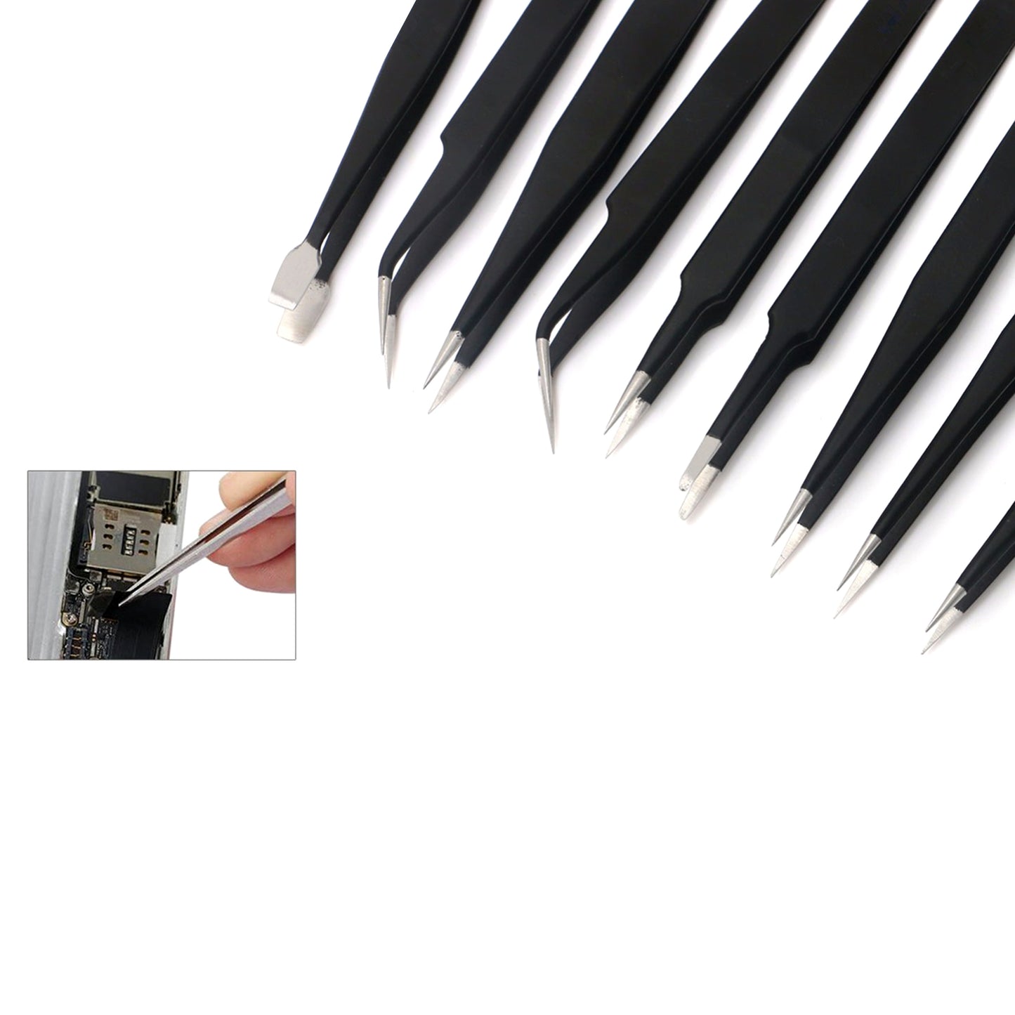 JF-8142 Portable Professional 9-in-1 Anti-static Tweezers Set Kit