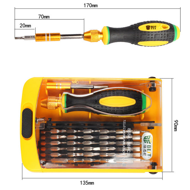 Uniqkart BST-888A 38 in 1 Interchangeable CR-V Bits Screwdriver Set Multipurpose Repair Tool Kit for Phones PCs