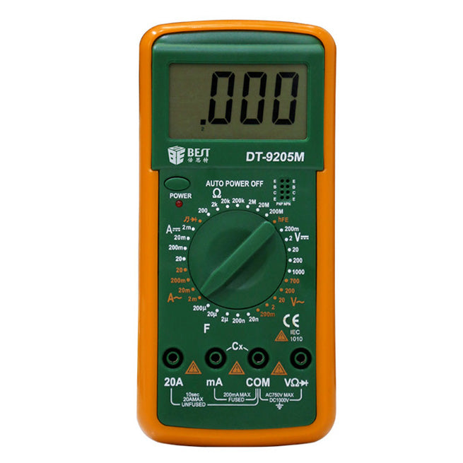 Uniqkart BST-9205M LCD Digital Multimeter Handheld AC/DC Tester Device - Green + Orange