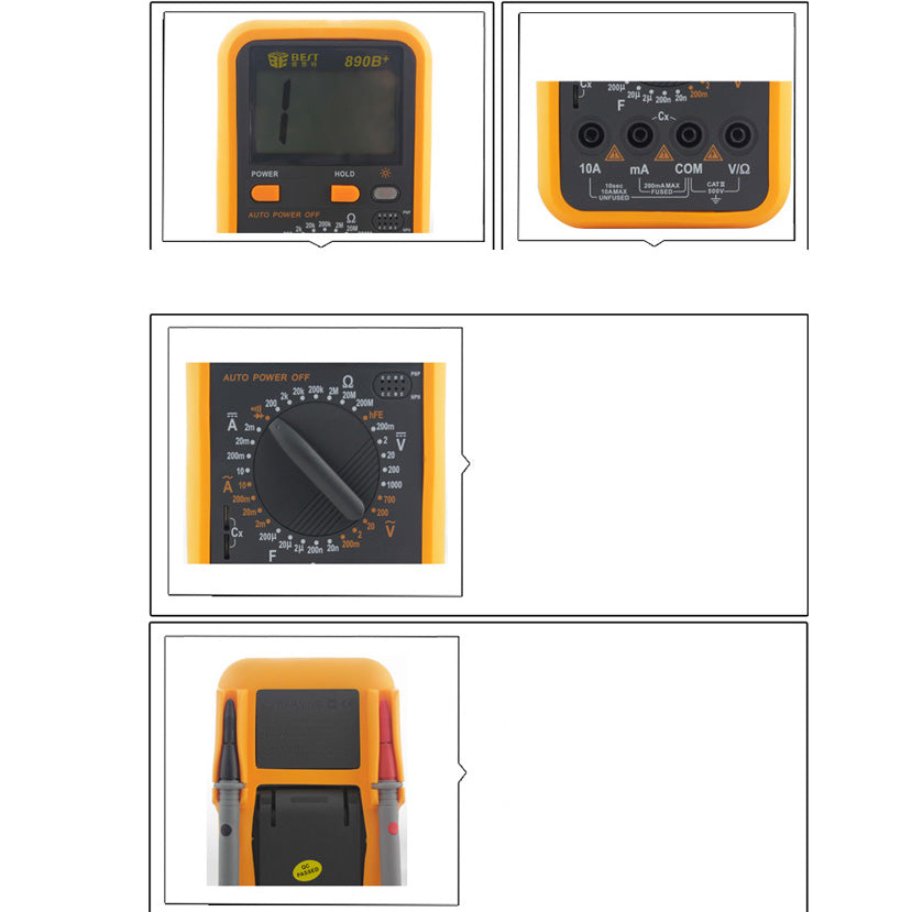 Uniqkart BST-890B+ LCD Digital Multimeter AC/DC Tester Measure Device - Black + Orange