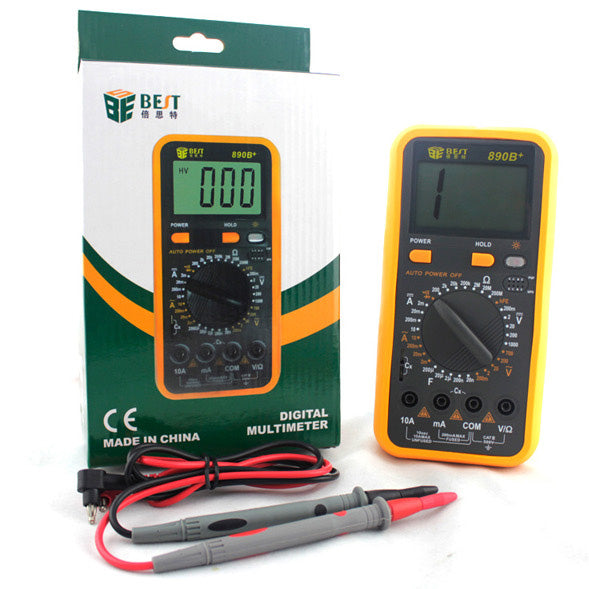 Uniqkart BST-890B+ LCD Digital Multimeter AC/DC Tester Measure Device - Black + Orange
