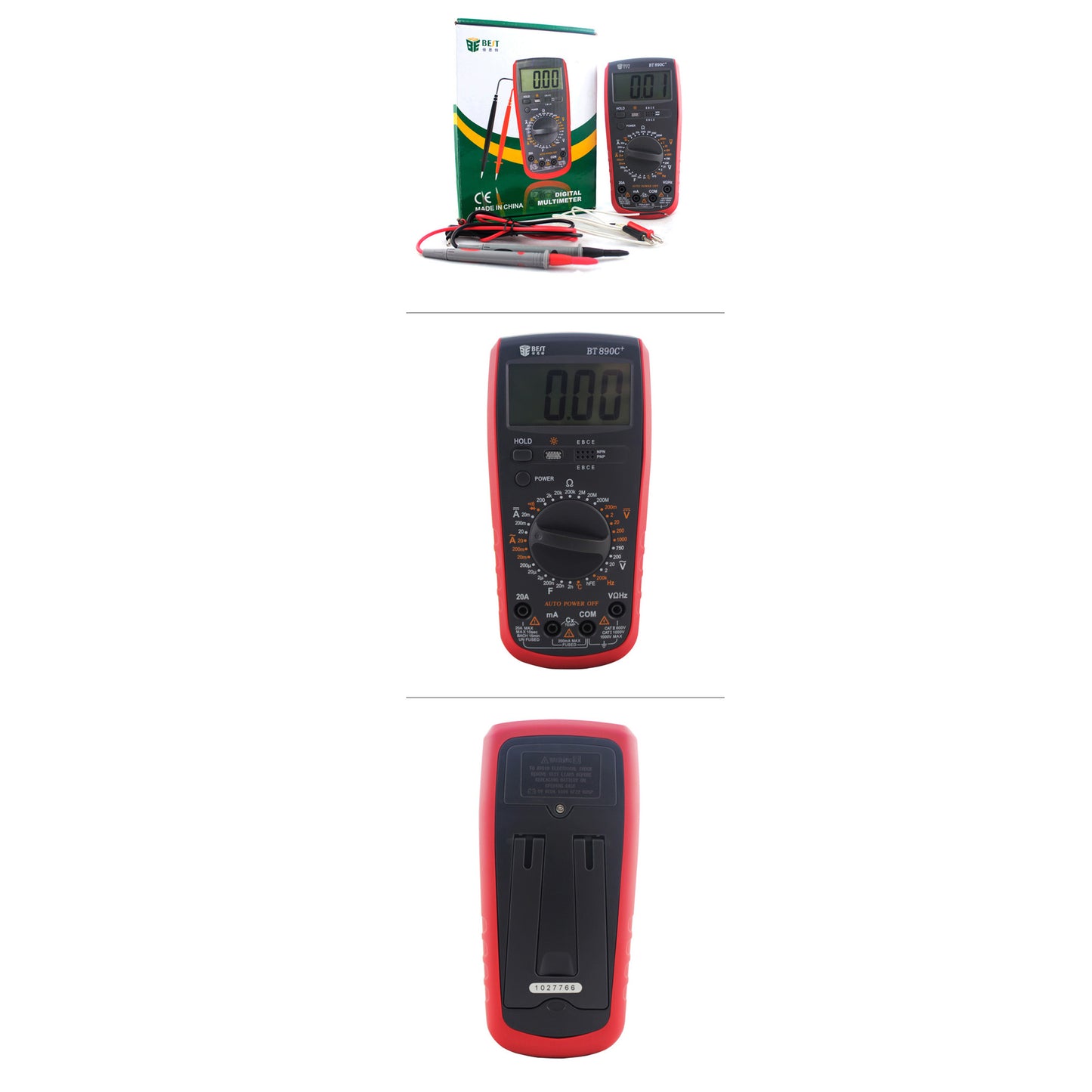 Uniqkart BST-890C+ Modern Digital Multimeter AC/DC Voltage Current Resistance Diode Tester with Large LCD Screen
