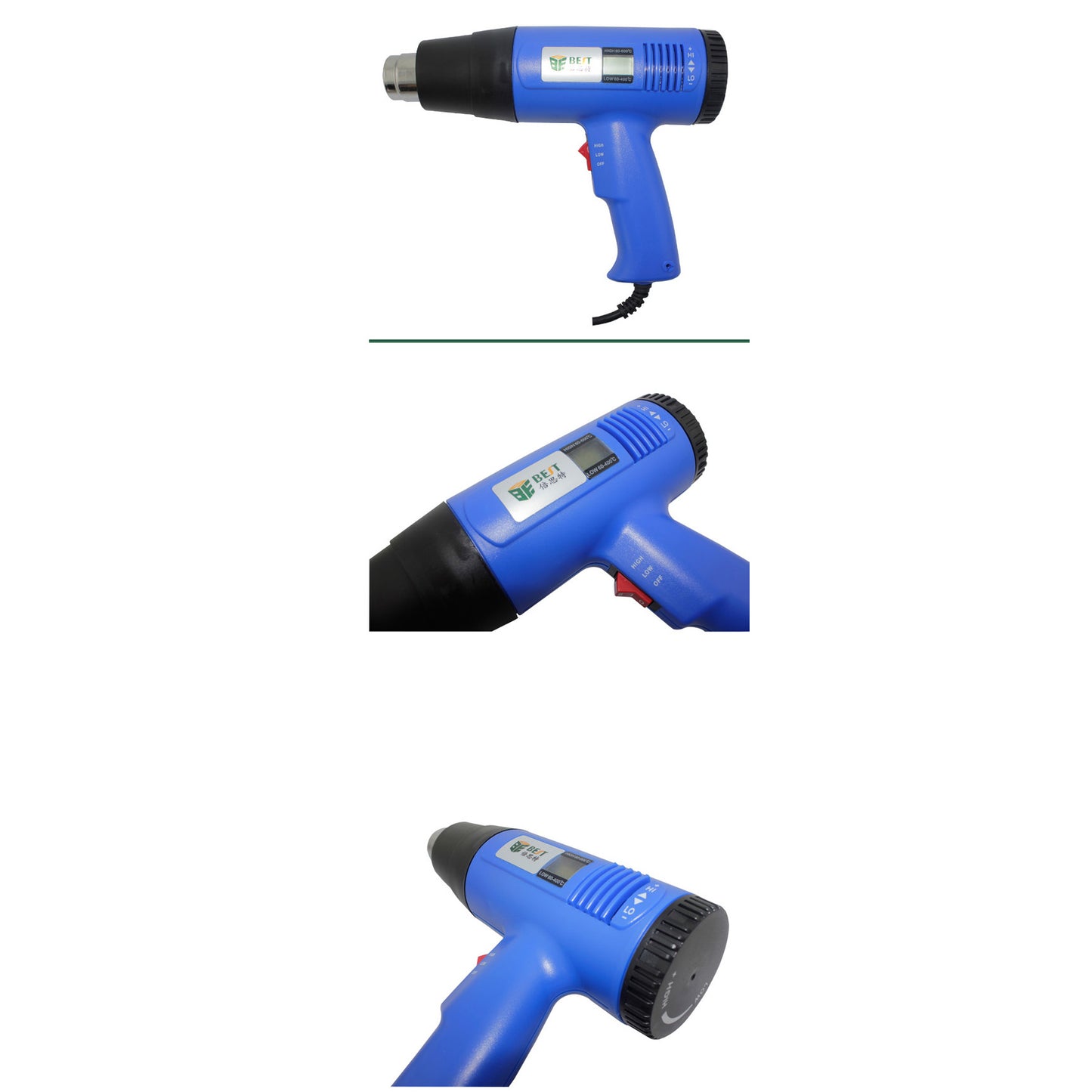 Uniqkart BST-8016 1600W Adjustable Temperature Display Electronic Hot Air Heat Gun for Crafts, Shrink Tubing, Repair - 110V / EU Plug