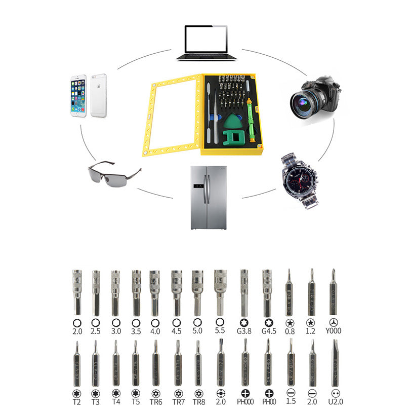 Uniqkart BST-8929 Multi-function Screwdriver Set High Precision Screwdriver Kit with Tweezers Magnetizer Spudger