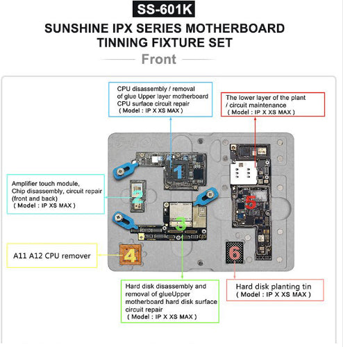 G-LON SS-601K Double-Sided Motherboard Tinning Fixture Repair Tool Set for iPhone XS Max / XS / X