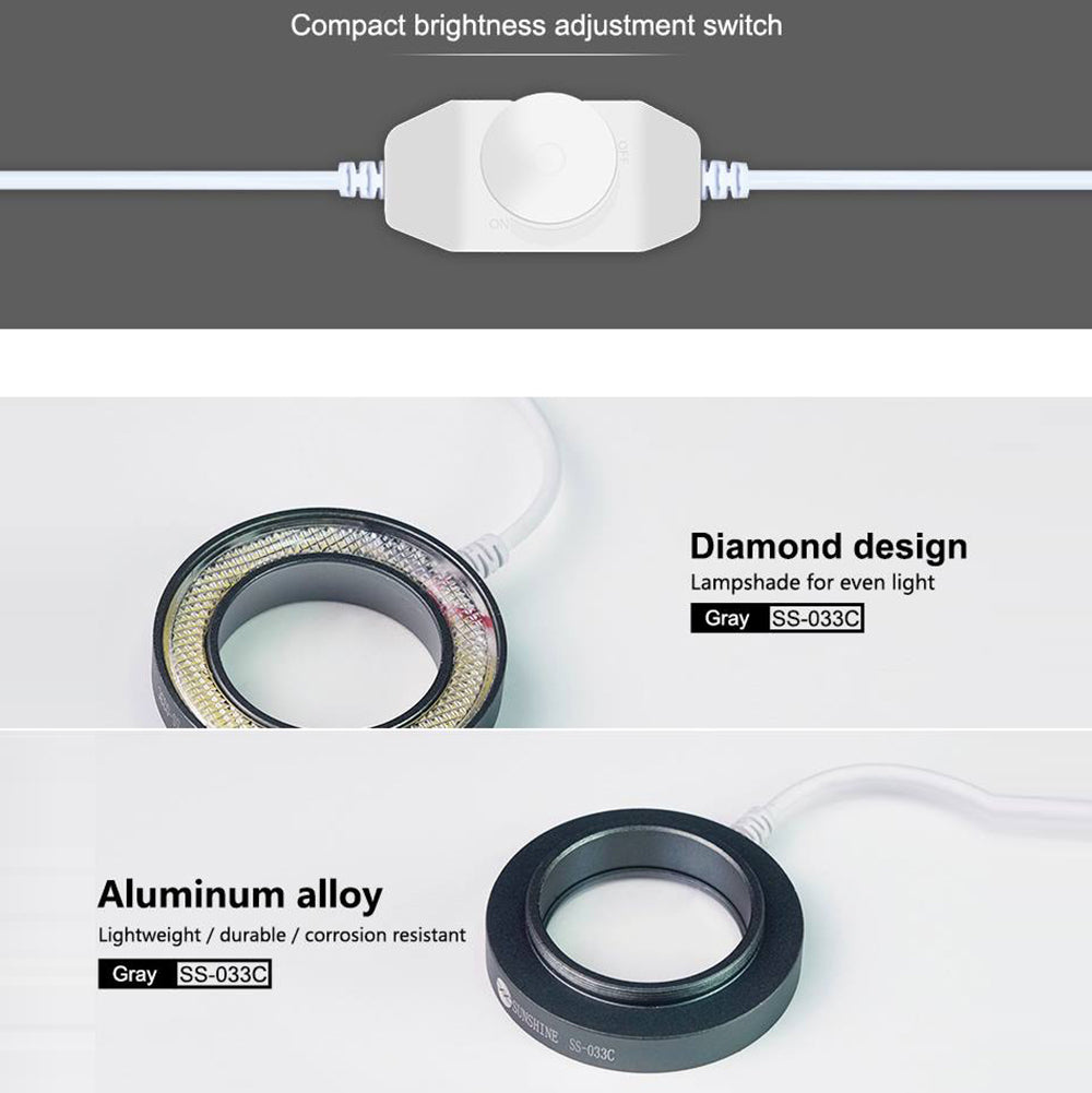 SS-033C 2-in-1 USB Adjustable LED Round Light with UV Oil Smoke DustProof Mirror for Microscope Dustproof