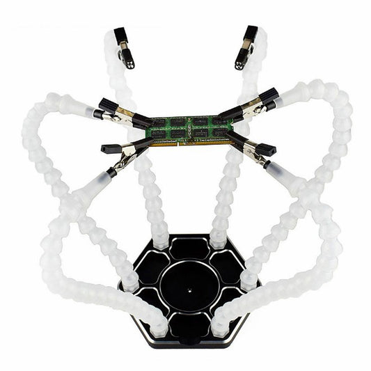 Helping Hands Third Hand Soldering Tool 6 Flexible Arms Six Arm Soldering Station With Swiveling Alligator Clip for RC Drone - White