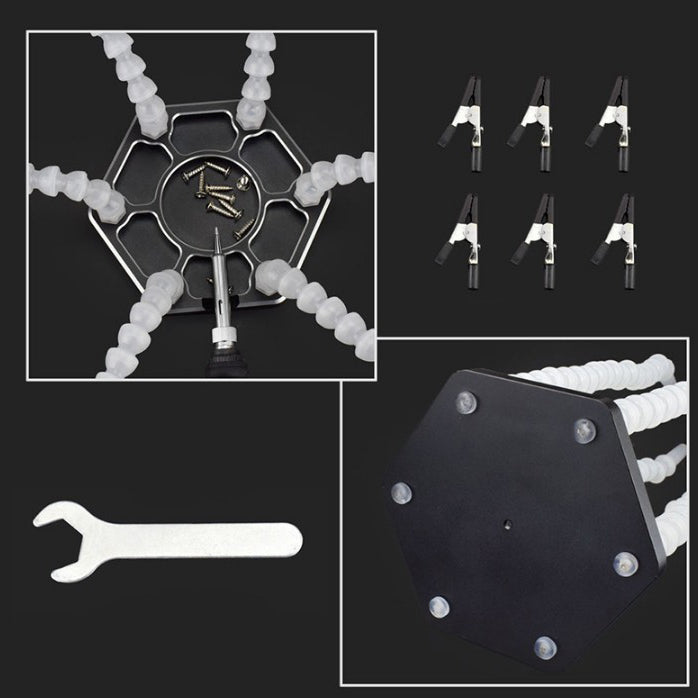 Helping Hands Third Hand Soldering Tool 6 Flexible Arms Six Arm Soldering Station With Swiveling Alligator Clip for RC Drone - White