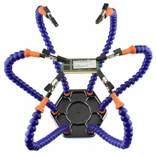 Helping Hands Third Hand Soldering Tool 6 Flexible Arms Six Arm Soldering Station With Swiveling Alligator Clip for RC Drone - Blue