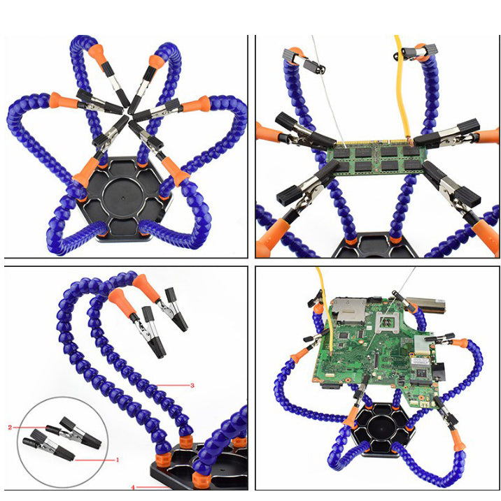 Helping Hands Third Hand Soldering Tool 6 Flexible Arms Six Arm Soldering Station With Swiveling Alligator Clip for RC Drone - Blue