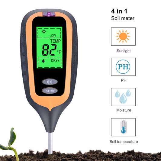 4-in-1 Soil Temperature/Moisture/Light/PH Tester for Farm, Garden, Lawn