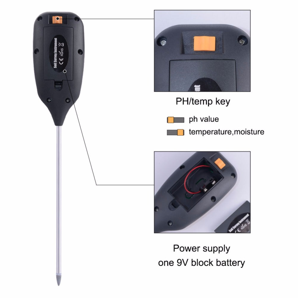 4-in-1 Soil Temperature/Moisture/Light/PH Tester for Farm, Garden, Lawn