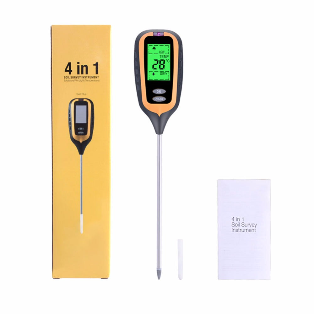 4-in-1 Soil Temperature/Moisture/Light/PH Tester for Farm, Garden, Lawn