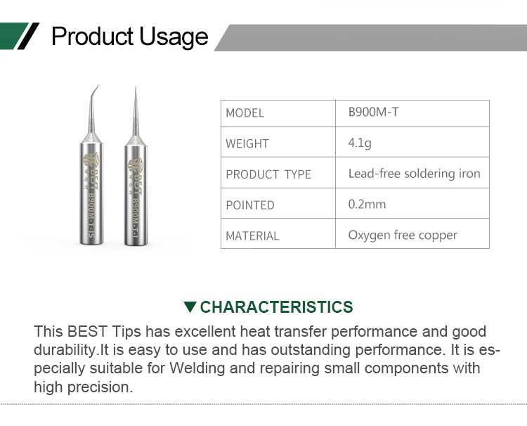 BST-B900M Flying Wire Soldering Iron Head - Elbow Head