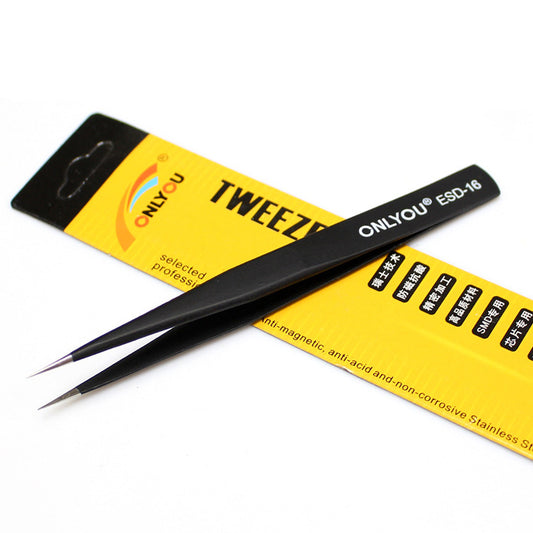 Black Stainless Steel Resists Corrosion Safe Anti-static Tweezers Maintenance Tools - ESD-16