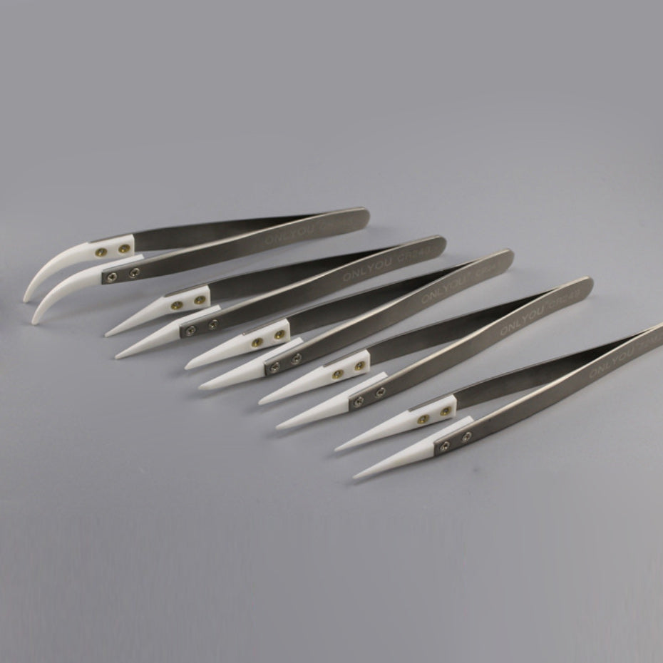 5Pcs/Lot ONLYOU Precision Professional Tweezers with Anti-static Ceramic Tip High Temperature Resisting