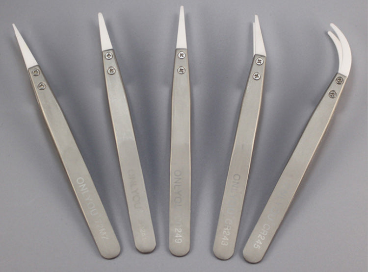 5Pcs/Lot ONLYOU Precision Professional Tweezers with Anti-static Ceramic Tip High Temperature Resisting