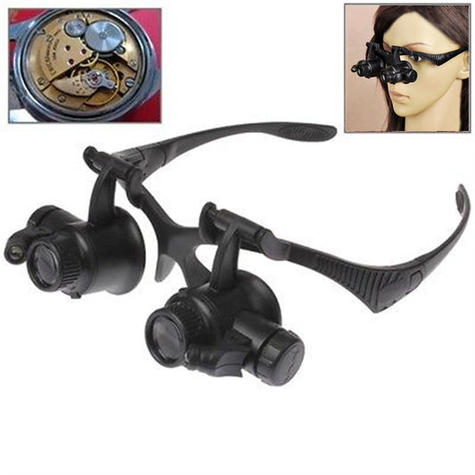 10X 15X 20X 25X LED Double Glasses Loupe Jeweler Watch Repair Magnifying Eyeglasses - Black