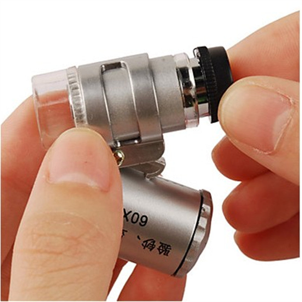 60X Mini Portable Magnifier Currency Detector Loupe Magnified Tool with LED / UV Light - Silver Color
