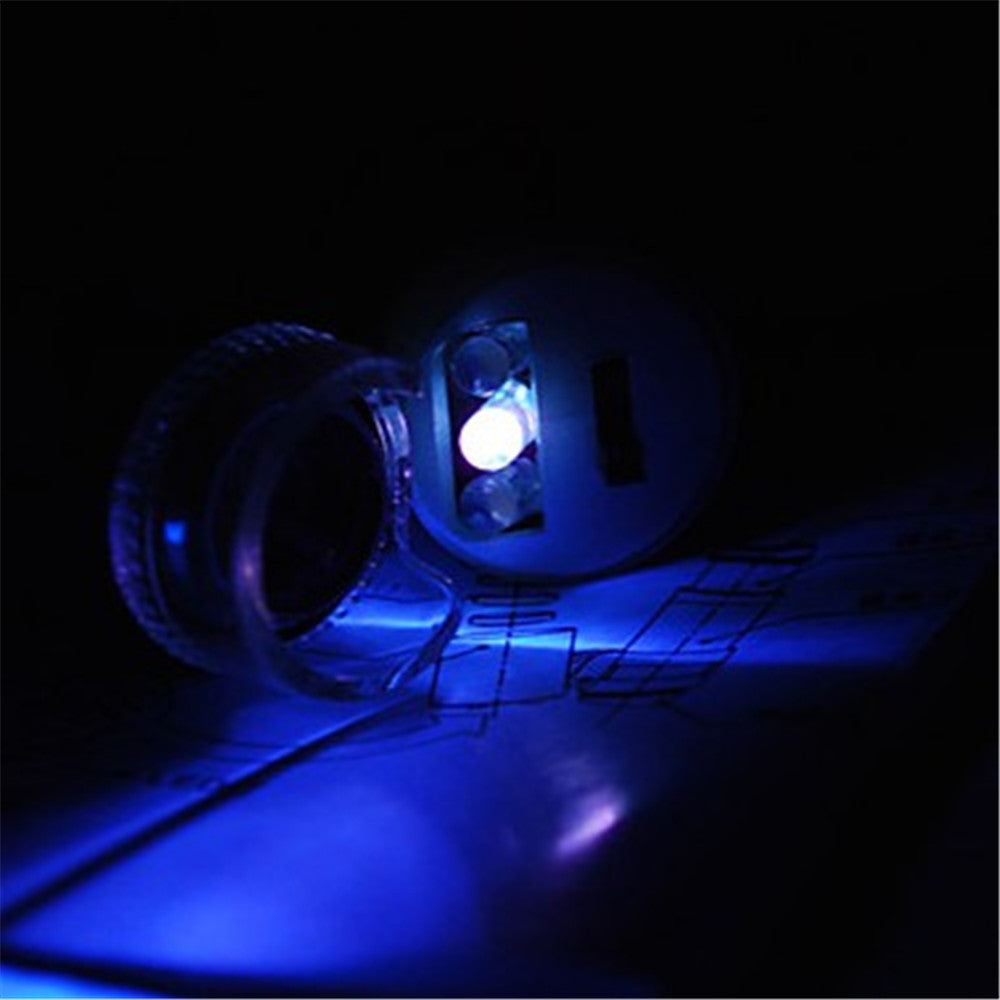 60X Mini Portable Magnifier Currency Detector Loupe Magnified Tool with LED / UV Light - Silver Color