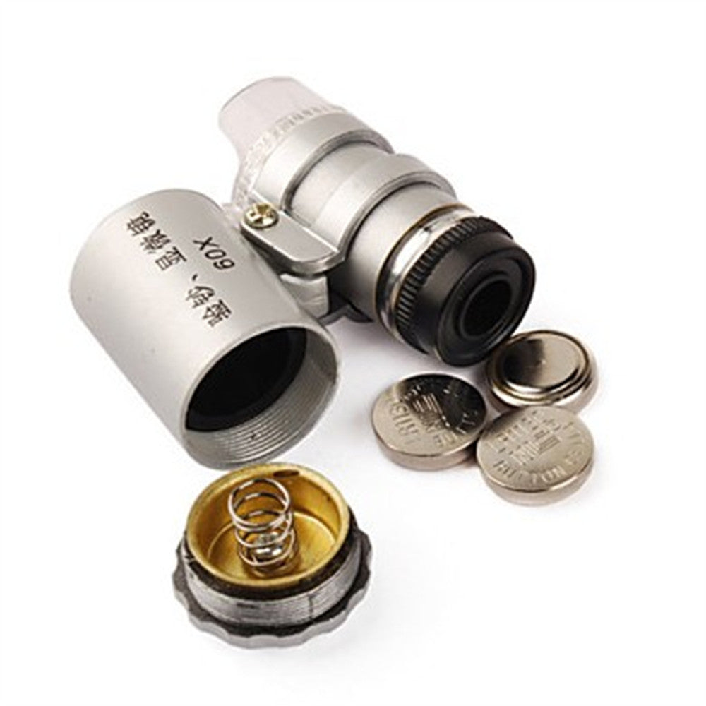 60X Mini Portable Magnifier Currency Detector Loupe Magnified Tool with LED / UV Light - Silver Color
