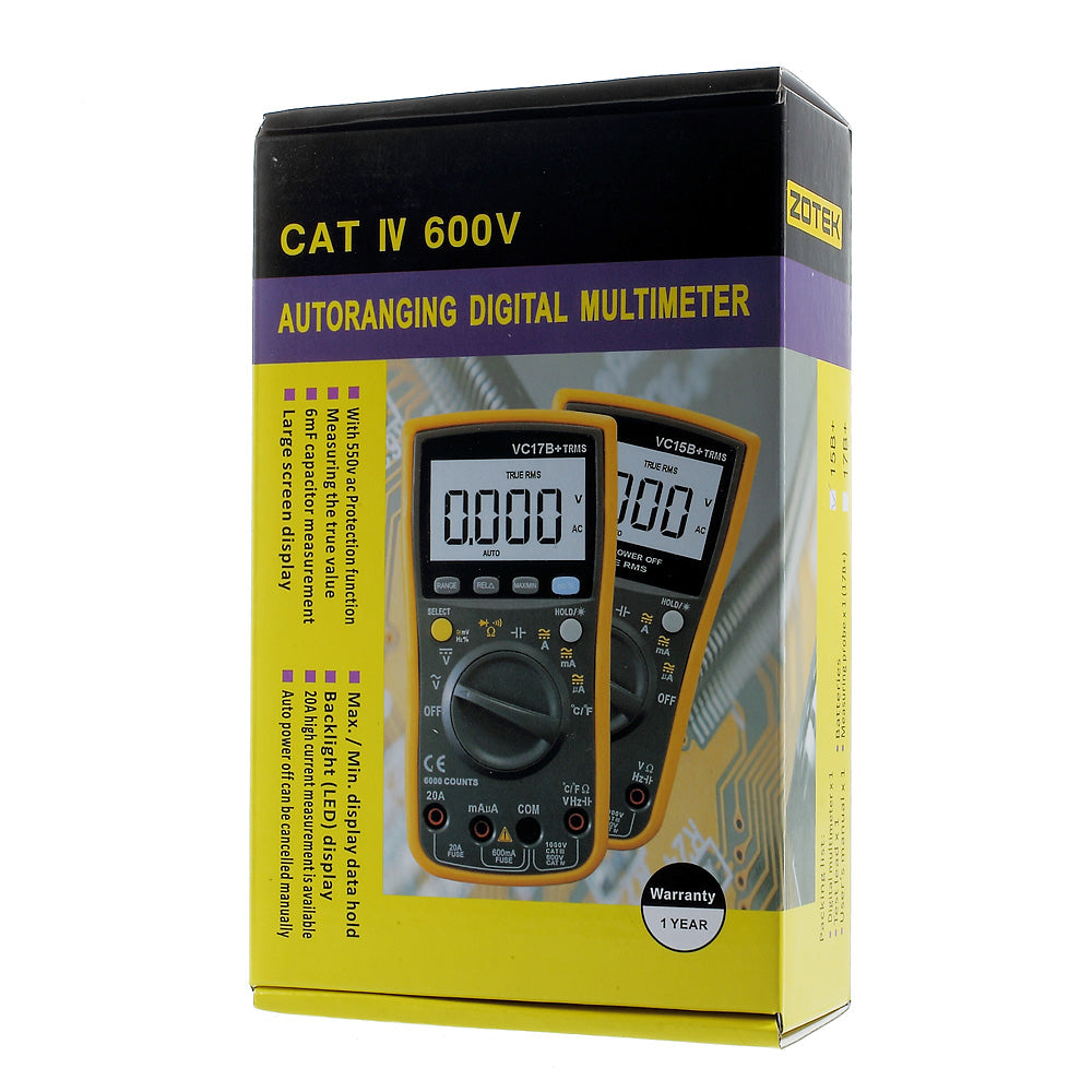 ZOTEK VC15B+ Auto-ranging Digital Multimeter Instruments with LCD Display