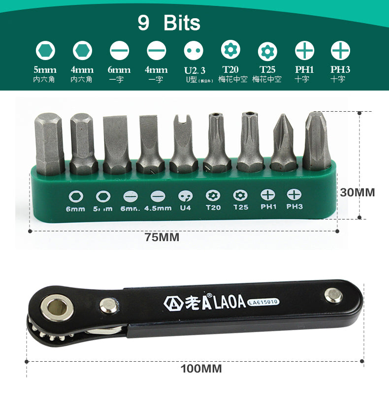 LAOA 10-in-1 L Shape Ratchet Screwdriver and Screwdriver Bits Set