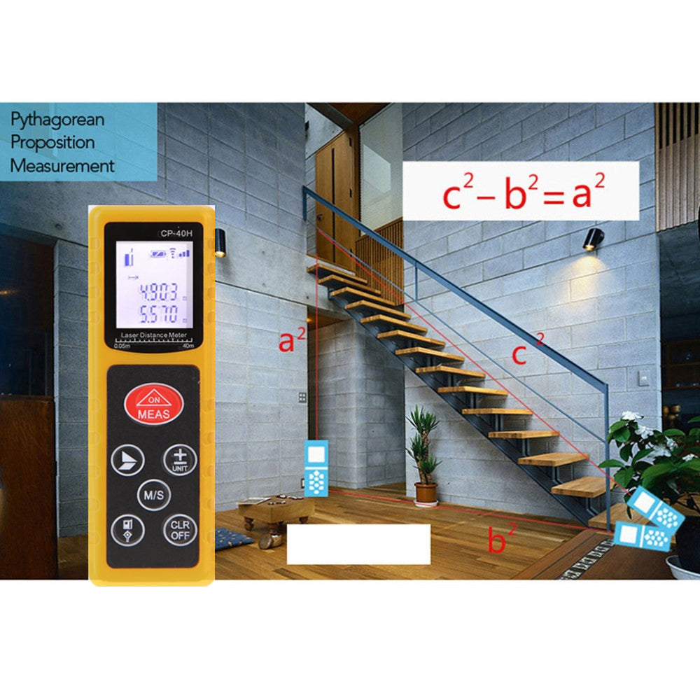 CP-40H 40M Laser Distance Meter Handheld Digital Range Finder - Yellow