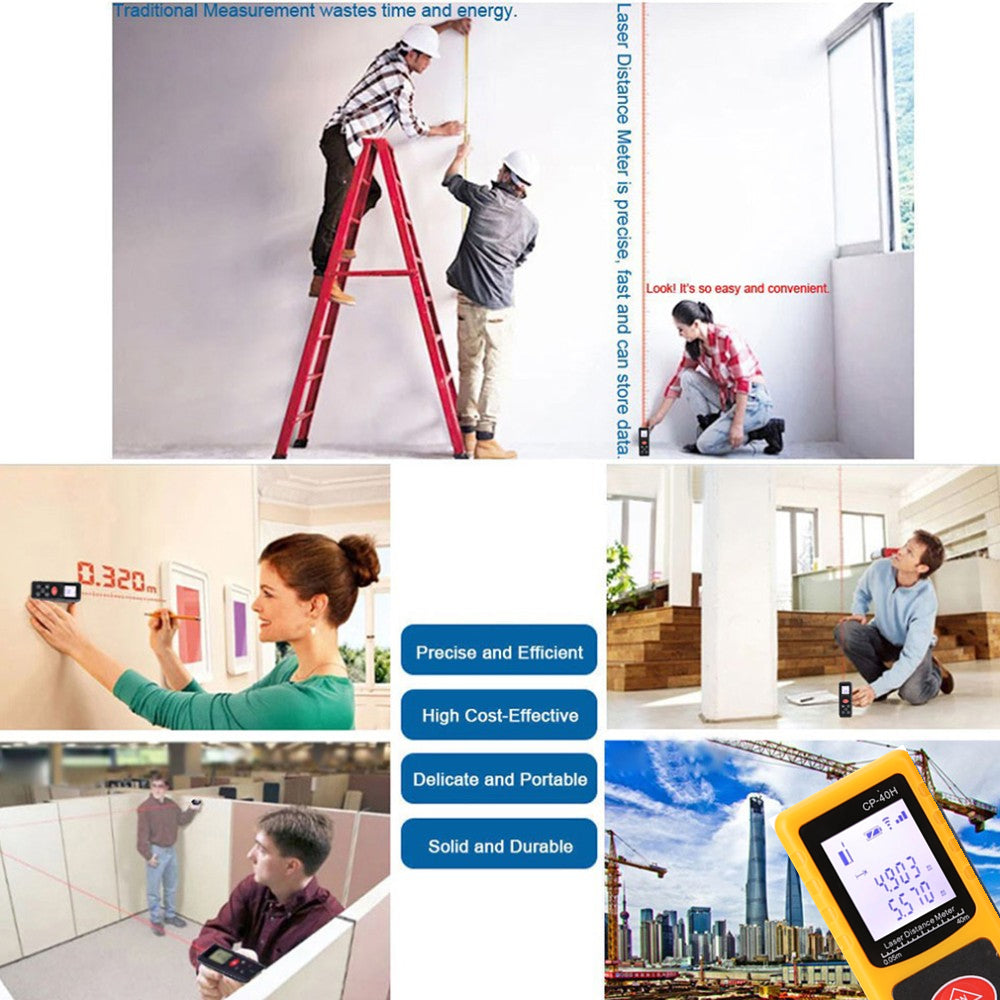 CP-40H 40M Laser Distance Meter Handheld Digital Range Finder - Yellow