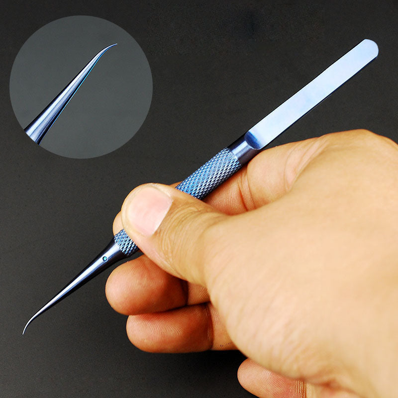 0.15mm Fingerprint Jump Wire Tweezer Titanium Alloy for Mobile Phone Mainboard Maintenance - Curved Tip
