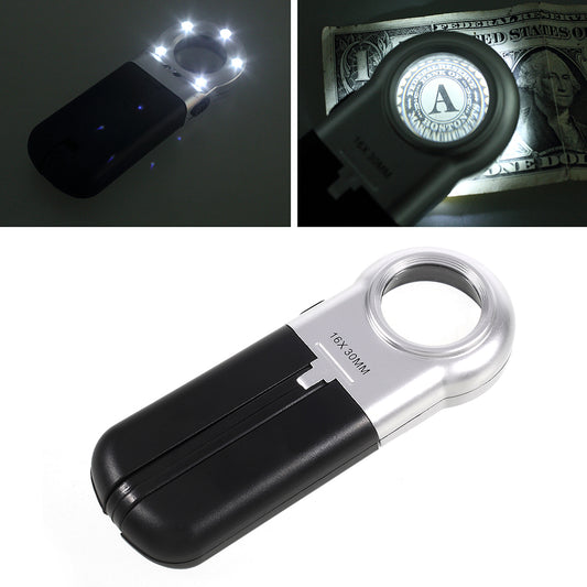 TH-7006A 16X Mini LED Magnifier Flexible Movable Jeweler Loupe with Stand 30mm