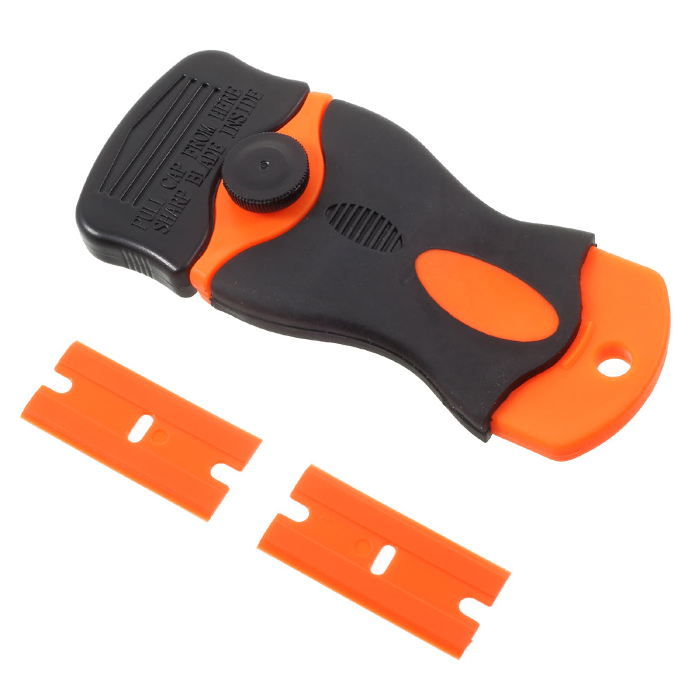 Mini Scraper Ceramic/Window/Glass/Paint Cleaner Remover with 2 Plastic Double Edge Blades - Orange + Black