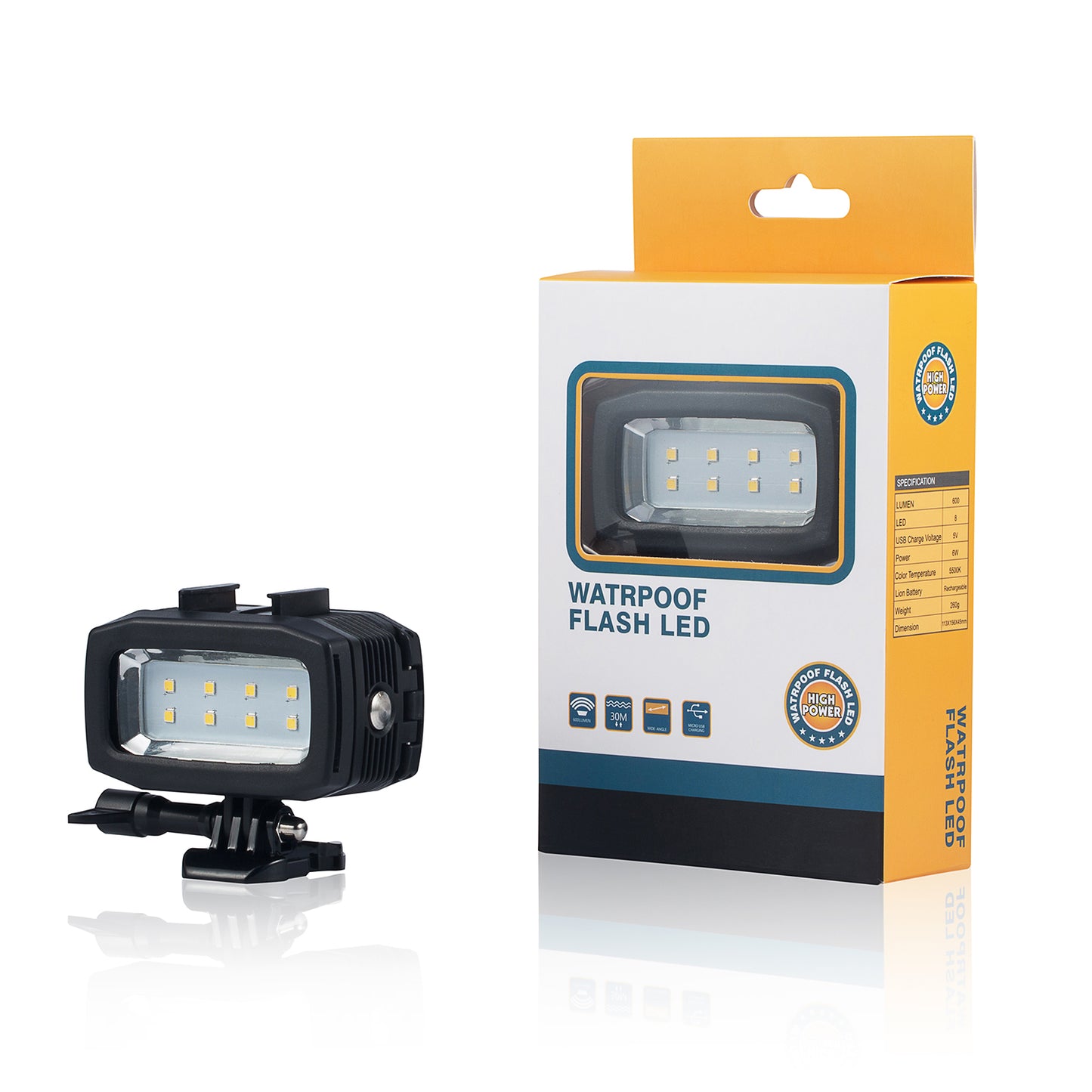 30M Waterproof Diving Light Rechargeable Dimmable LED Lamp for GoPro / SJCAM / Xiaoyi etc.