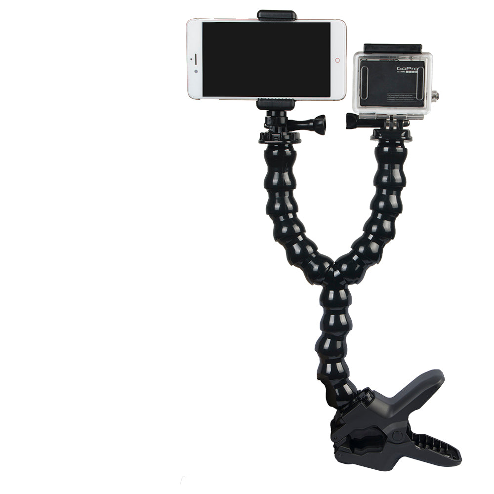 Dual Snake Arm Jaws Flex Clamp Mount for GoPro Hero 6/5/4 Session/4/3+/3/2/1, SJ4000/SJ5000/SJ6000, Xiaomi Yi