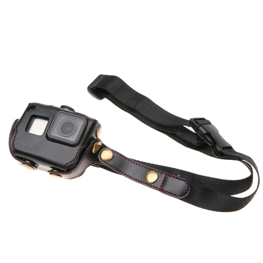 Protective Leather Camera Case with Shoulder Strap for GoPro Hero 6 / Hero 5 Black - Black